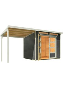 Wolff Gartenhaus »Venlo Xs Titangrau Mit Sd Elfenbeinweiß«, Mit Seitendach grau , Werkseitig farbbehandeltes Gartenhaus mit Seitendach