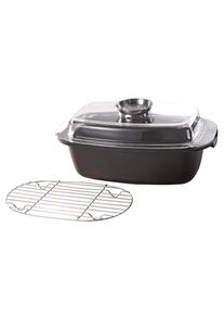 Krüger Krüger Bräter »Potsdam«, Aluminiumguss, (1 Tlg.), Aromaknopf Und Gittereinsatz schwarz, Größe B/H/L: 22 cm x 11 cm x 33 cm B/H/L: 22 cm x 11 cm x...