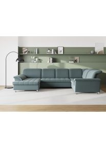 DOMO collection Wohnlandschaft »Franzi«, Im Xxl-Format, Wahlweise Mit Bettfunktion, Bettkasten blau, Größe B/H/T: 352 cm x 80 cm x 214 cm B/H/T:...