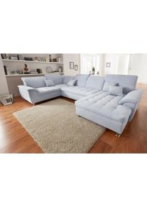DOMO collection Wohnlandschaft »Franzi«, Im Xxl-Format, Wahlweise Mit Bettfunktion, Bettkasten blau, Größe B/H/T: 352 cm x 80 cm x 214 cm B/H/T:...