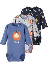 name it Langarmbody »Nbmbasio 3p Ls Body«, (Packung, 3 Tlg.) blau, Größe 80 - N-Gr, 3-er Pack Bodys von name it für Babys