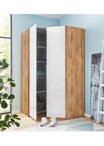 fresh to go Eckkleiderschrank »Level«, Mit Glastüren braun, Größe H: 216 cm H: 216 cm , Moderner Eckschrank