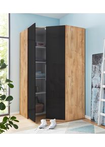 fresh to go Eckkleiderschrank »Level«, Mit Glastüren grau, Größe H: 216 cm H: 216 cm , Moderner Eckschrank