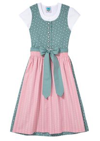 Turi Landhaus Dirndl, (3 Tlg.) Mit Traditionellem Muster grün, Größe 116 - N-Gr, Trachtenmieder zum Knöpfen