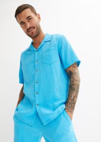 bonprix Cămaşă mâneci scurte, din muselină albastru 47/48 (3XL)