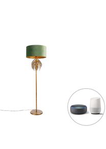 Qazqa Smart vloerlamp goud 145 cm met kap groen incl. Wifi A60 - Botanica
