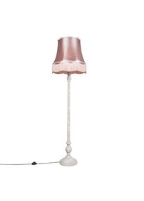 Qazqa Retro vloerlamp grijs met roze Granny kap - Classico