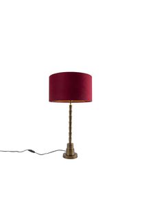 Qazqa Art Deco tafellamp brons velours kap rood 35 cm - Pisos