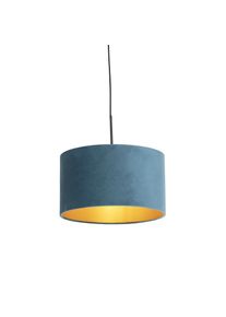 Qazqa Hanglamp met velours kap blauw met goud 35 cm - Combi
