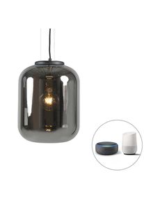 Qazqa Smart hanglamp zwart met smoke glas incl. WiFi A60 - Bliss