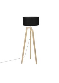 Qazqa Moderne vloerlamp hout met zwarte kap 45 cm - Puros