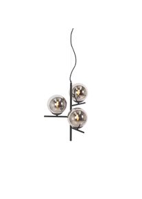 Qazqa Art Deco hanglamp zwart en smoke glas 3-lichts - Flore