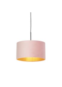 Qazqa Hanglamp met velours kap roze met goud 35 cm - Combi