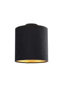 Qazqa Plafondlamp met velours kap zwart met goud 25 cm - Combi zwart