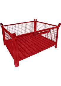 Stapelbeh&auml;lter mit Stahlblechboden, LxB 1200 x 1000 mm, rot lackiert, ab 10 St&uuml;ck Heson
