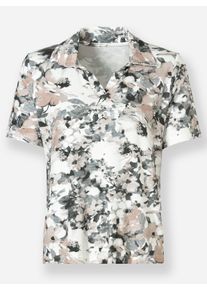 Dames Poloshirt in bloemdessin in ecru/hortensia bedrukt ,maat 38, WITT, 95% Viscose, 5% Elastan