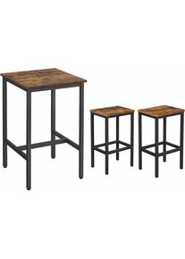 VASAGLE - Ensemble Table de Bar avec Tabourets, Table à Manger avec 2 Chaises, Chaises de Bar 30 x 40 x 65 cm, Table de Cuisine 60x60x90cm,Style