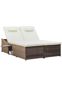 Outsunny 2 Seater Sun Lounger Recliner Day Bed, Adjustable Rattan Garden Sofa W/Fire Retardant Cushions Brown/Cream White | Aosom Ireland