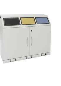 Afvalbak voor kringloopmateriaal met pedaal, staal, inhoud 3 x 70 l, met binnenemmer