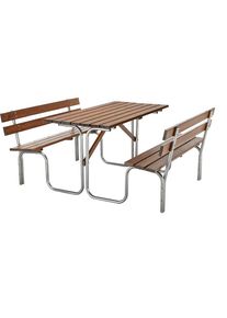 Zitbank voor groepen, tafel en 2 banken, bruin, totale l x d = 1500 x 1850 mm