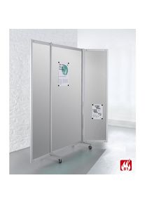Biombo móvil, ignífugo, marco de aluminio, superficie de panel magnética, H x A x P 1900 x 2000 x 450 mm, plateado