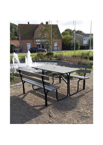 Zitbank voor groepen, tafel met parasolhouder en 2 banken, grijs/zwart