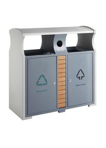 Afvalbak voor kringloopmateriaal voor buiten, inhoud 2 x 39 l, b x h x d = 400 x 1000 x 1000 mm, grijs