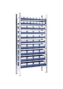 eurokraft pro Inhaakstelling met stellingbakken, hoogte 2000 mm, 48 bakken, 10 legborden, diepte 336 mm, basisstelling
