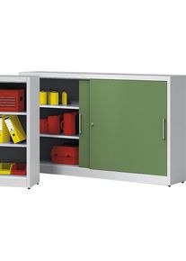 eurokraft pro Schuifdeurkast hoogte 1200 mm, met middentussenwand en 2 x 2 legborden, h x b = 1200 x 2000 mm, diepte 420 mm, deurkleur resedagroen RAL