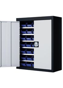 Mauser Magazijnkast met magazijnbakken, h x b x d = 820 x 680 x 280 mm, tweekleurig, kastframe zwart, deuren grijs, 42 bakken, vanaf 3 stuks