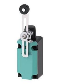 Siemens Sirius position switch metal enclosure 40 mm 1no /1nc rotary actuator right/left adjustable with adjustable-length metal lever 100 mm long and plastic roller 19 mm