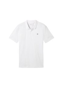 Tom Tailor Denim Herren Basic Poloshirt mit Logo Print, weiß, Uni, Gr. M, baumwolle