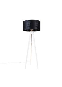 Qazqa Moderne vloerlamp tripod wit met kap zwart velours 50 cm - Tripod Classic