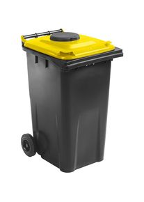 Vuilniston DIN EN 840 met inwerpopening, 240 l, voor glas, flessen, blikjes, antraciet, deksel geel