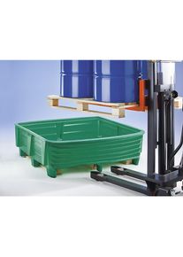 PE-opvangbak voor transport, opvangvolume 430 l, l x b x h = 1500 x 1550 x 500 mm, met houten pallet 1200 x 1200 mm