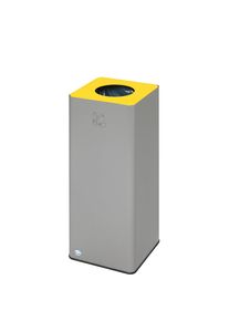 Var QUADRO afvalbak voor kringloopmateriaal, 70 l, van staal met klemring, zilverkleurig/geel