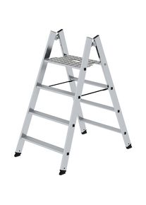 MUNK Inklapbare aluminium trap, tweezijdig oploopbaar, 2 x 4 treden, aluminium naturel