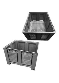 Palletcontainer, van HDPE, l x b x h = 1200 x 1000 x 790 mm, 4 voeten, met sleuven, grijs