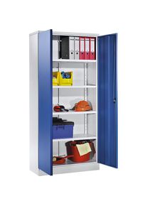 Universalschrank mit Flügeltüren und 4 Fachböden, HxBxT 1950 x 915 x 421 mm, Korpus lichtgrau / Türen enzianblau, ab 3 Stück eurokraft basic