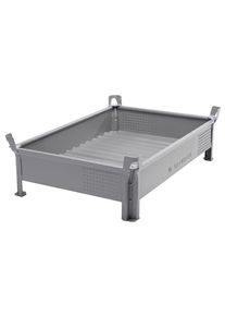 Stapelbeh&auml;lter aus Stahlblech, niedrige Bauform, W&auml;nde geschlossen, BxL 800 x 1200 mm, Traglast 500 kg, grau, ab 10 Stk Heson