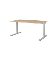 Mauser Rechthoekige tafel, C-voet, hoogte 650 - 850 mm, b x d = 1600 x 800 mm, ahornhoutdecor / aluminiumkleurig