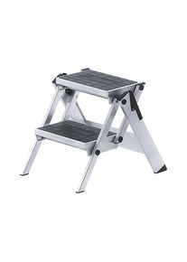 Inklapbare aluminium trap, treden van aluminium met kunststof bekleding, met 2 treden, zonder veiligheidsbeugel