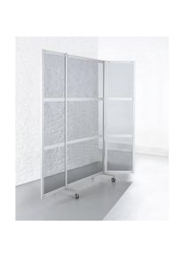 Biombo móvil, ignífugo, marco de aluminio con vidrio de seguridad ESG, H x A x P 1900 x 2000 x 450 mm, transparente