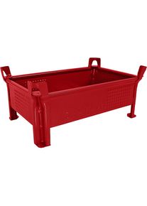 Stapelbeh&auml;lter aus Stahlblech, niedrige Bauform, W&auml;nde geschlossen, BxL 500 x 800 mm, Traglast 1000 kg, rot, ab 10 Stk Heson
