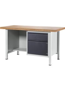 Rau Werkbank, frameconstructie serie 8500, 1 lade, 1 deur, 1 open vak met teruggeplaatst legbord, bordbreedte 1500 mm, antraciet metallic