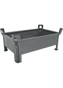 Stapelbeh&auml;lter aus Stahlblech, niedrige Bauform, W&auml;nde geschlossen, BxL 500 x 800 mm, Traglast 2000 kg, grau, ab 10 Stk Heson