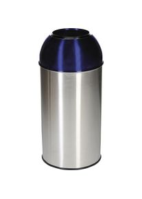 Probbax Roestvast stalen afvalbak, inhoud 40 l, b x h x d = 350 x 740 x 350 mm, deksel blauw