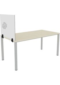 Pared separadora sobre la mesa para puesto de trabajo individual, superficie esmaltada y de fieltro de PET, blanco / gris, anchura 750 mm