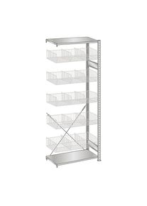 Schulte Draadgaasinhaakstelling, verzinkt, b x d = 1000 x 500 mm, met 5 korven, aanbouwstelling, hoogte 2300 mm