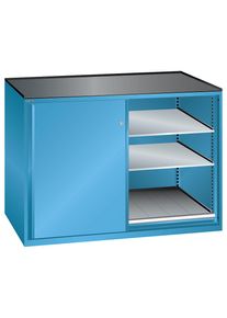 LISTA Armario de puertas correderas, carga máx. de la balda extraíble 75 kg, 4 baldas regulables, 2 baldas extraíbles, azul luminoso